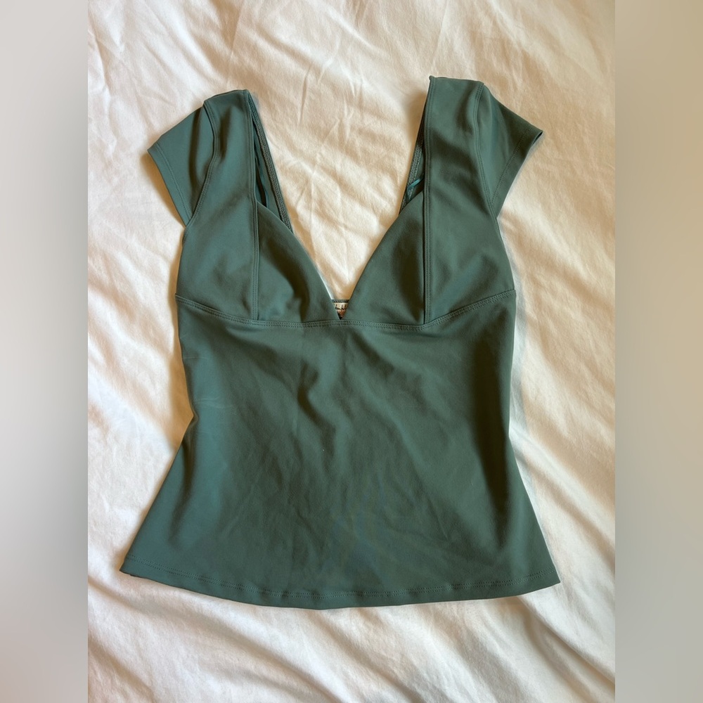 Free People Duo Corset Cami Silver Pine Green medium NWT
